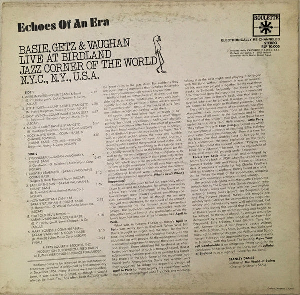 Basie, Getz & Vaughan Live At Birdland