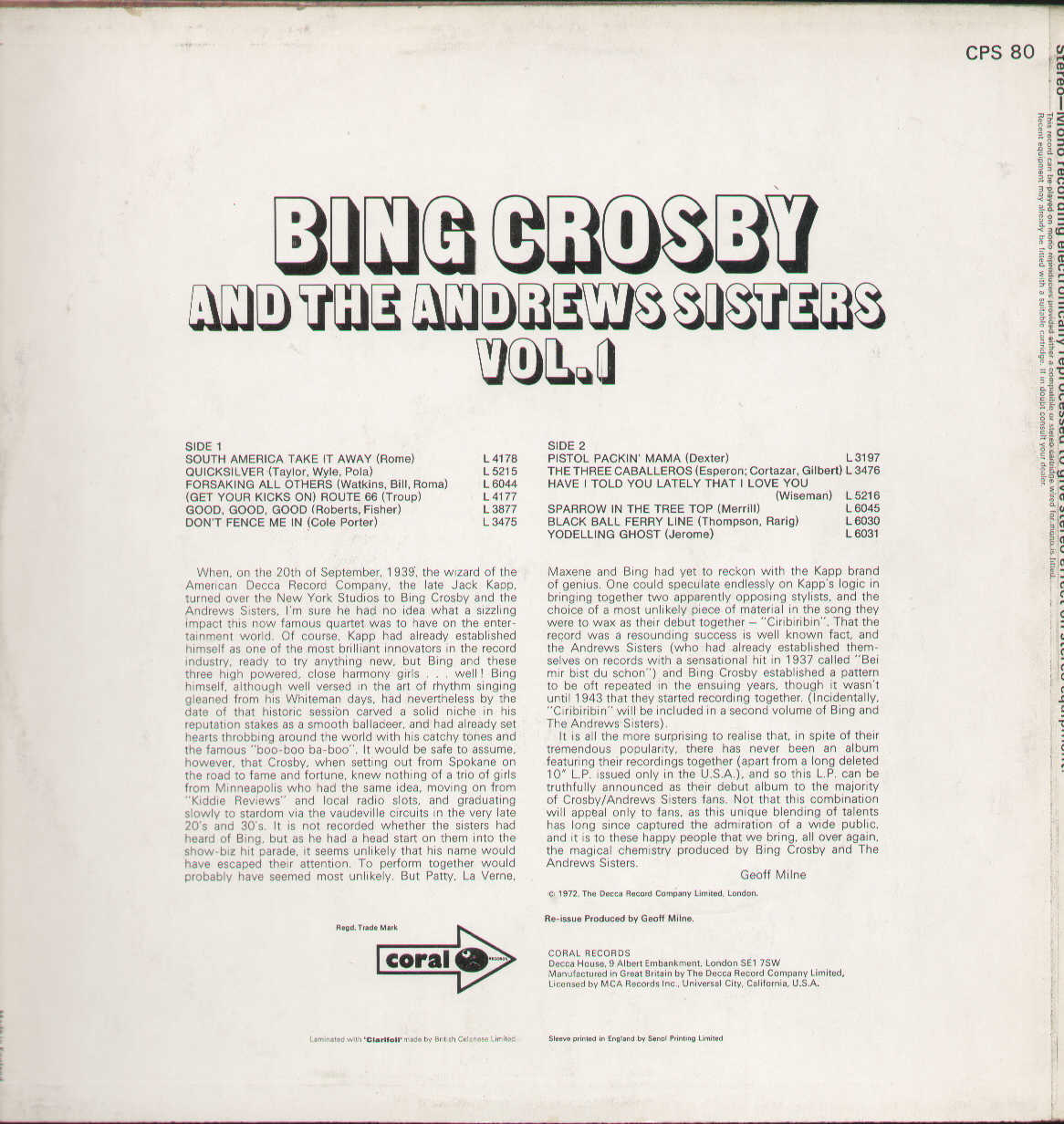 Bing Crosby & Andrews Sisters Vol.1