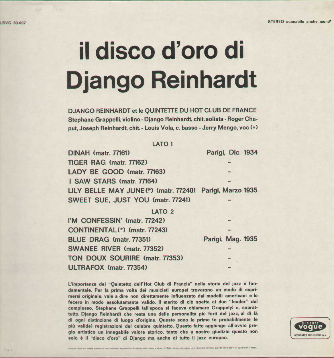Il Disco D'oro Di Django Reinhardt