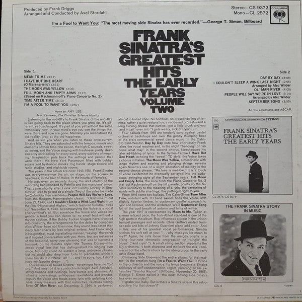 Frank Sinatra's Greatest Hits The Early Years Volume Two