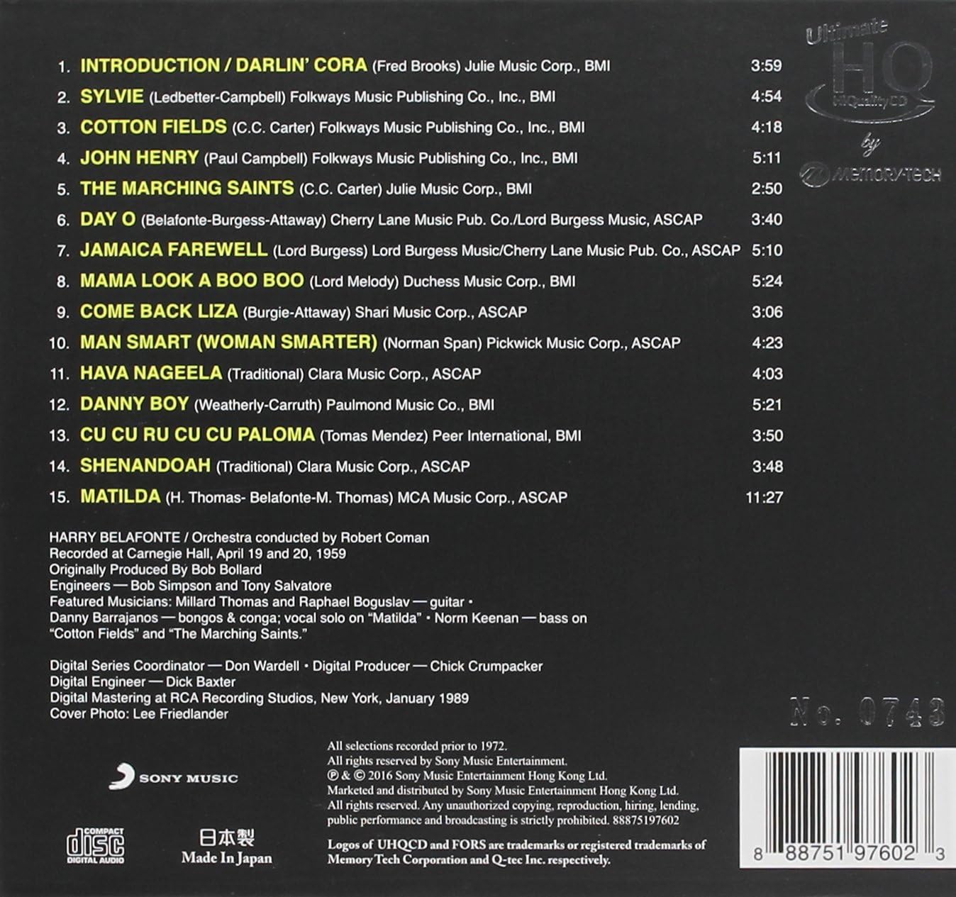 Belafonte At Carnegie Hall UHQ CD JAPAN