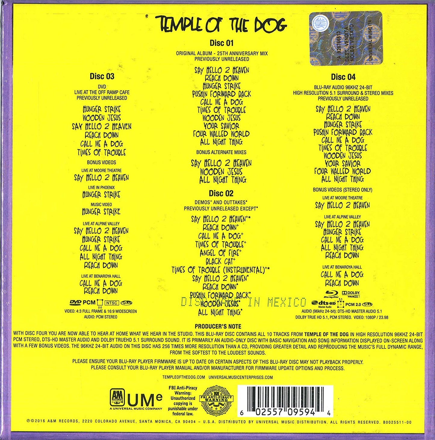 Temple Of The Dog Boxset 2Cd+Dvd+Blu-Ray