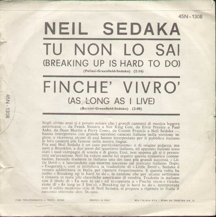 Tu Non Lo Sai / Finchè Vivrò