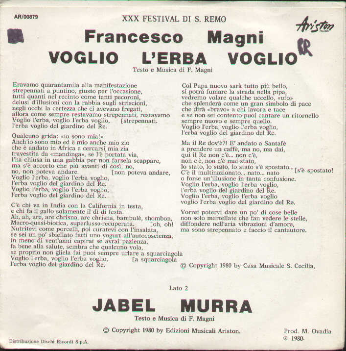 Voglio L'erba Voglio / Jabel Murra