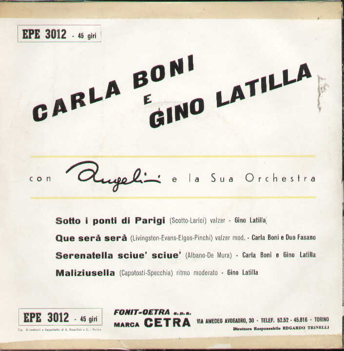 Sotto I Ponti Di Parigi / Que Sera Sera / Serenatella ..
