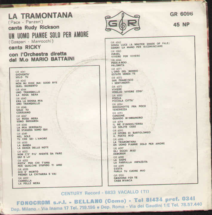 La Tramontana / Un Uomo Piange Solo Per Amore
