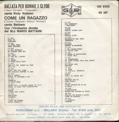 Ballata Per Bonnie E Clyde / Come Un Ragazzo