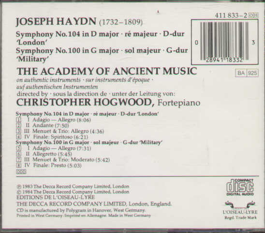 Haydn Symphonies No.104 London & No.100 Military