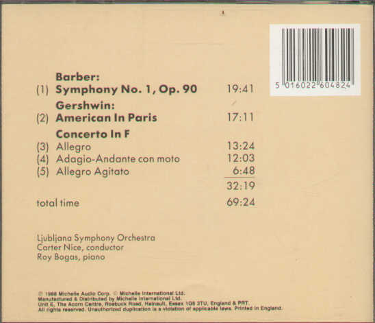 Gershwin American In Paris/Concerto In F Barber Symphony N.1