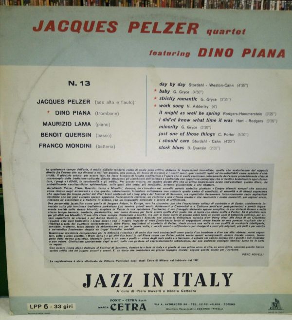 Jacques Pelzer Quartet Lp Dino Piana