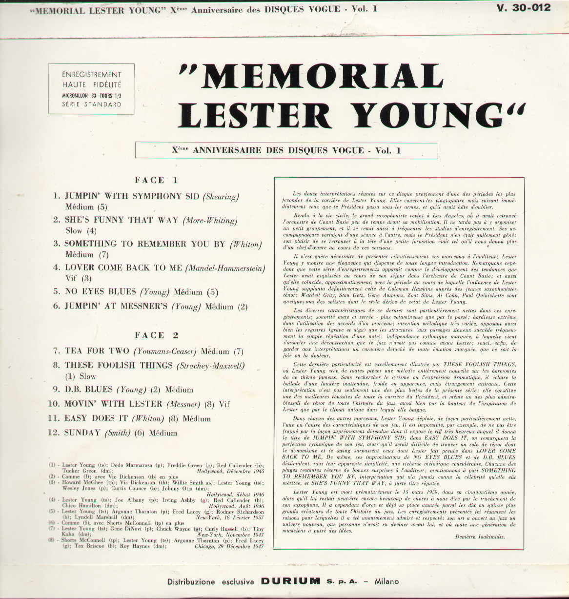 Memorial Lester Young Vol.1