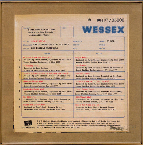 Never Mind The Bollocks Here's The Sex Pistols - Alternative Takes Boxset Limited Edition Numbered